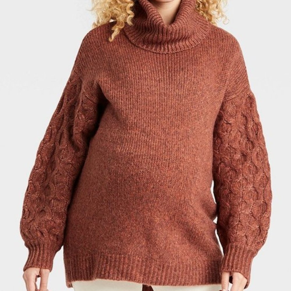 NWT🌟4x host pick🌟Ingrid & Isabel Cable-Knit Sleeve Maternity Cowl-Neck Sweater